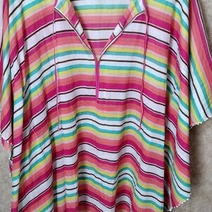 NWOT Vix by Paula Hermanny Festive Striped Beaded Swim Coverup, M/L